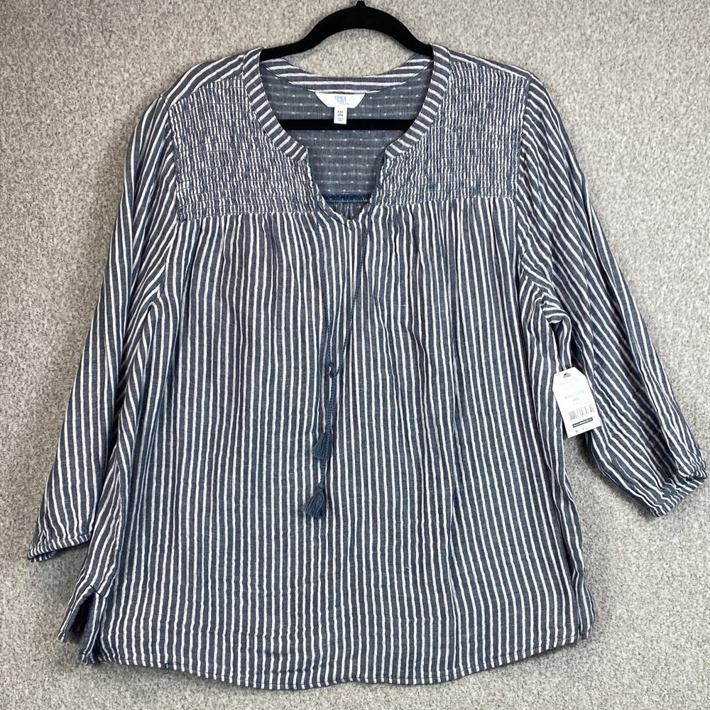Time & Tru boho peasant top XXL striped loose fit boho tassels cotton nautical